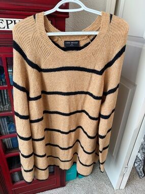 Lane Bryant Camel and Black Striped Crewneck Sweater